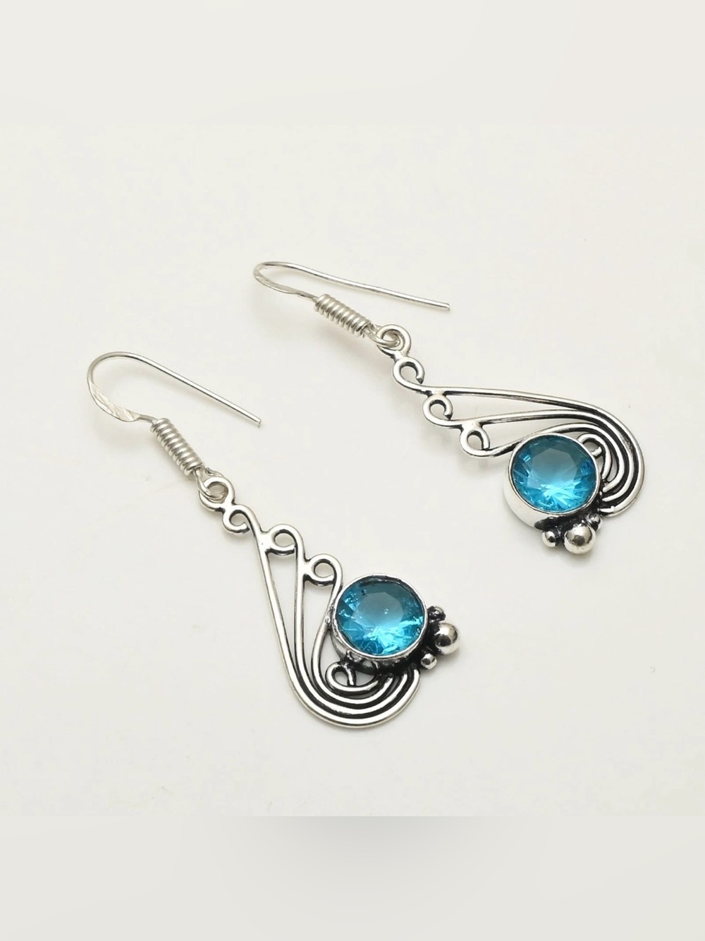 Blue Topaz Artisan Handmade Gemstone Drop Dangle Earrings